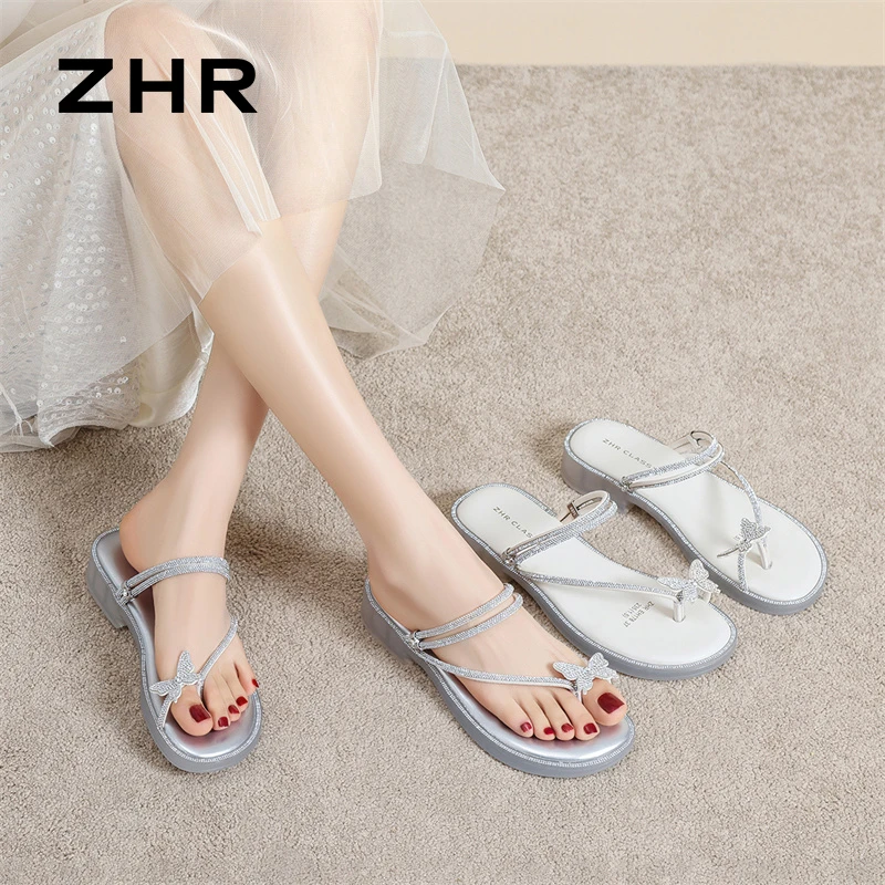 ZHR/则则平底凉鞋女夏季新款气质水钻两穿配裙休闲鞋沙滩凉拖鞋Z