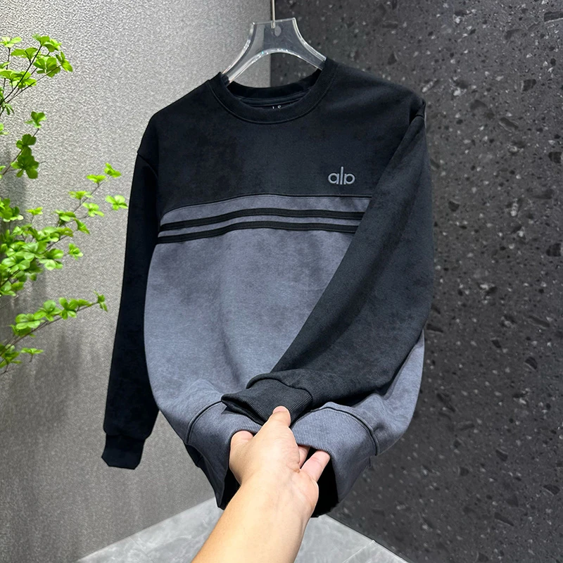 新款男士圆领拼色条纹时尚卫衣百搭宽松长袖上衣潮休闲运动潮卫衣