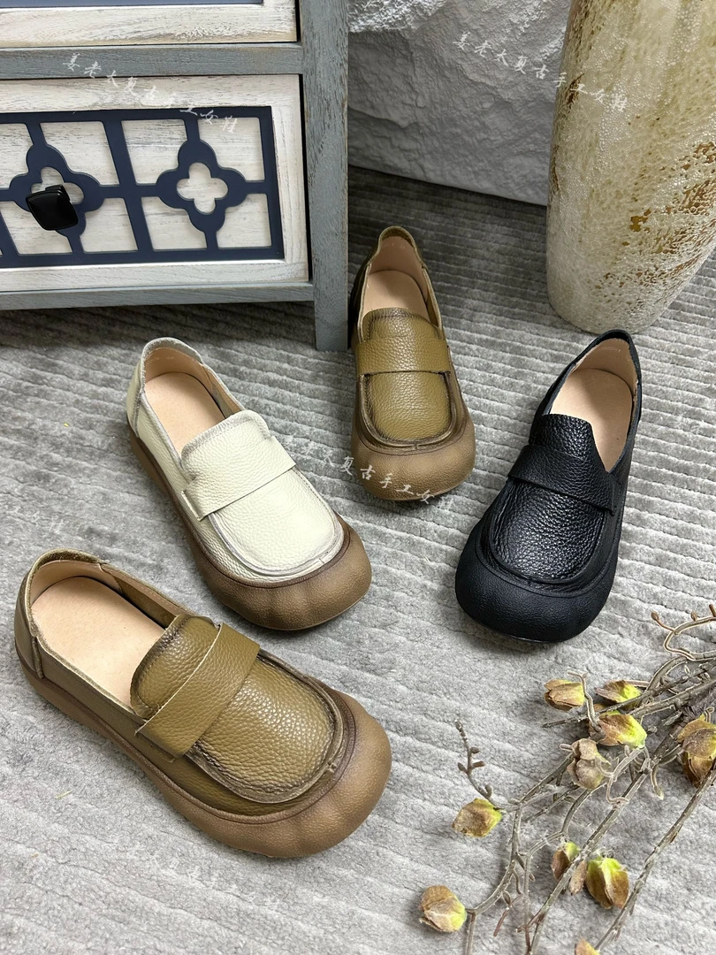 复古牛皮一脚蹬厚底休闲鞋
