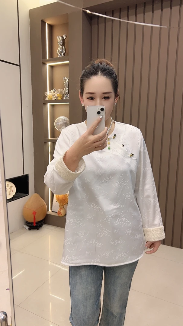 唐装圆领常规新中式宽松复古纯色中国风时尚上衣打底网红长袖008