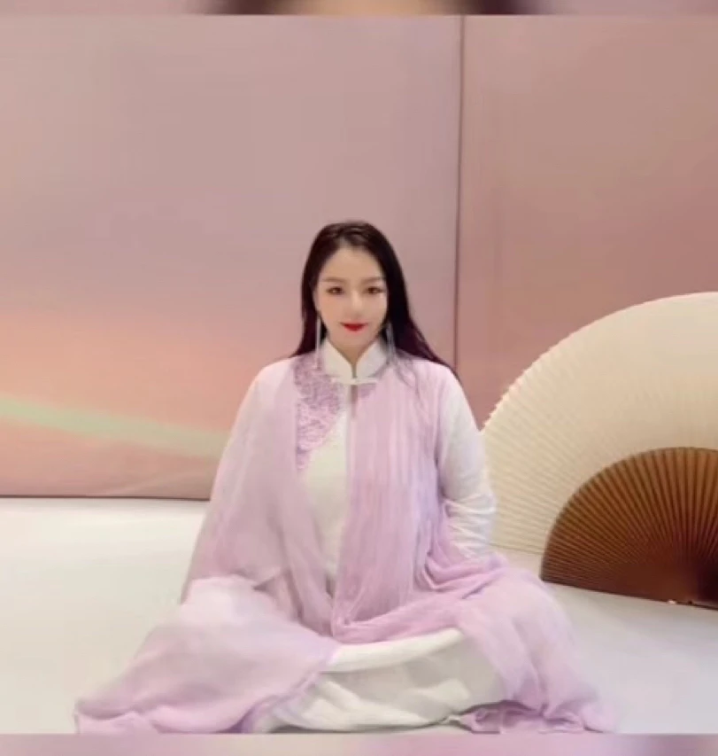 妙谛阁原创紫色立领肩上开花立领棉麻修身飘逸禅裙