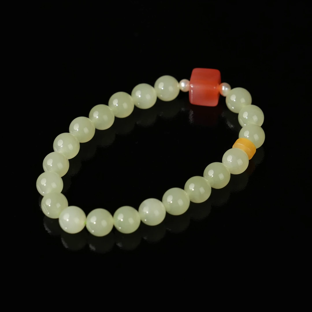 和田玉+盐源玛瑙+蜜蜡+淡水珍珠手串多样性发一 -CB072（卡径：8mm）