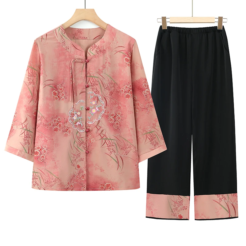 中老年人女装妈妈装夏季高贵洋气母亲60-80岁老太太衣服奶奶套装