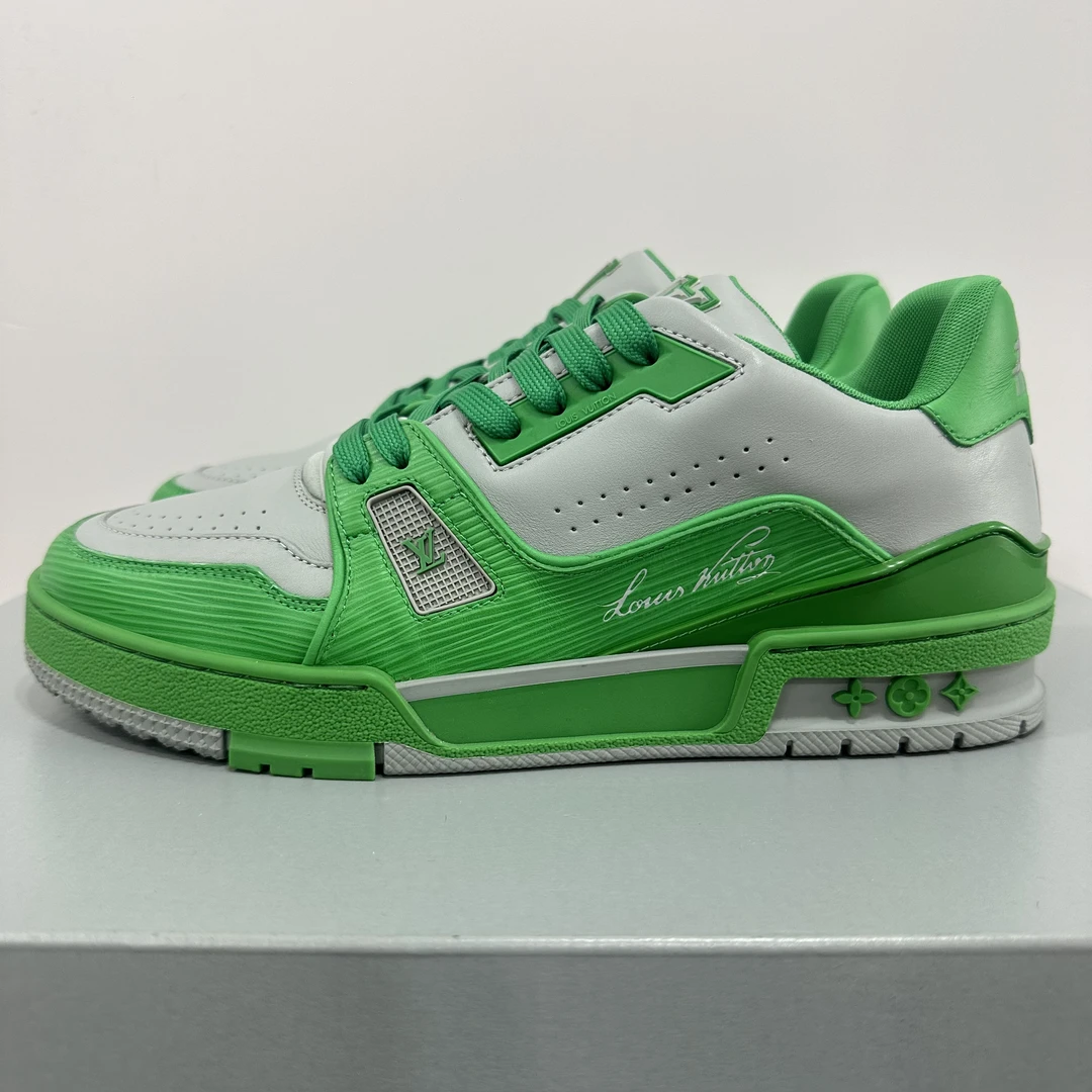 99新 LouisVuitton/路易威登 40码 trainer 绿灰 低帮板鞋