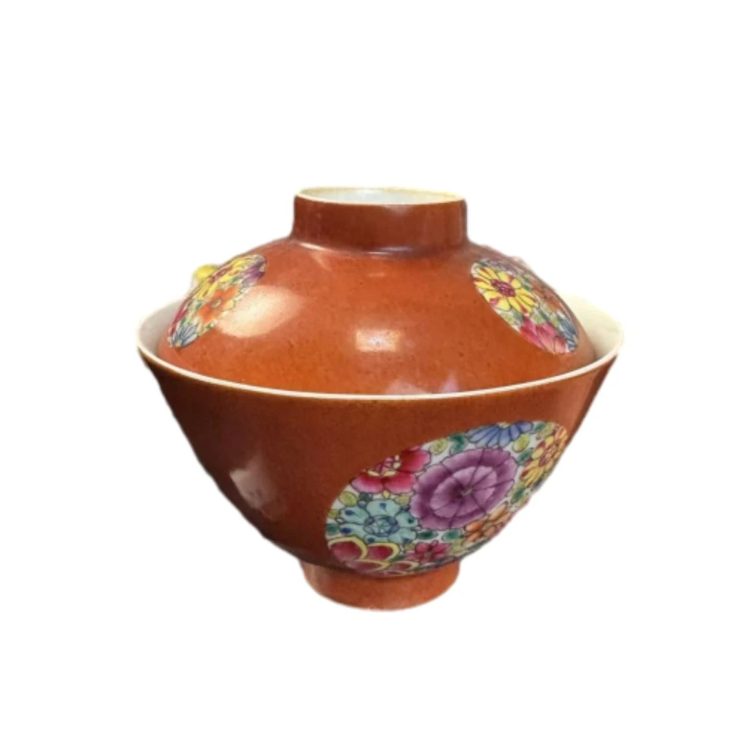 清同治粉彩二才盖碗