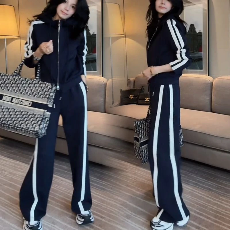 休闲运动套装女2025春秋新款韩版长袖时尚休闲显瘦拼接长裤两件套