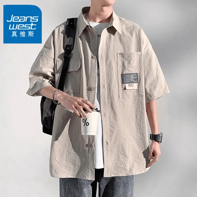 真维斯短袖衬衫男2025夏季新款潮牌日系宽松潮流衬衣休闲外套男生