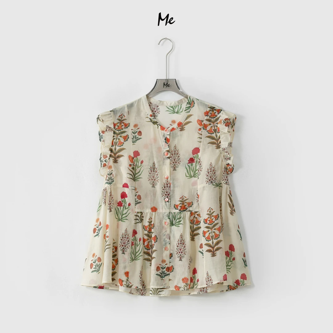 ME【蒙德花园】天丝混纺艺术印花显瘦舒适时尚百搭休闲衬衫MESS5525