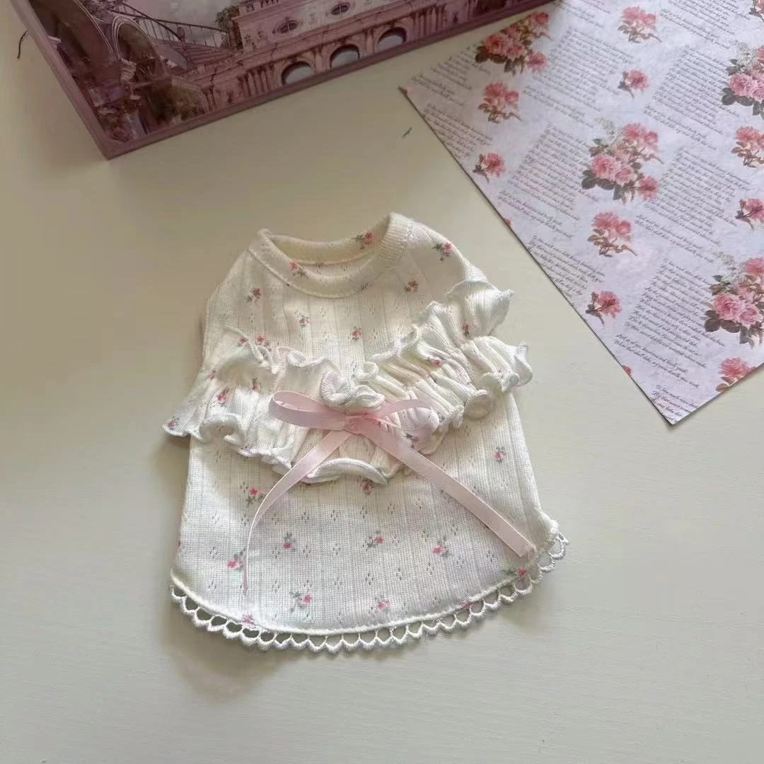 韩版碎花短款蝴蝶结上衣