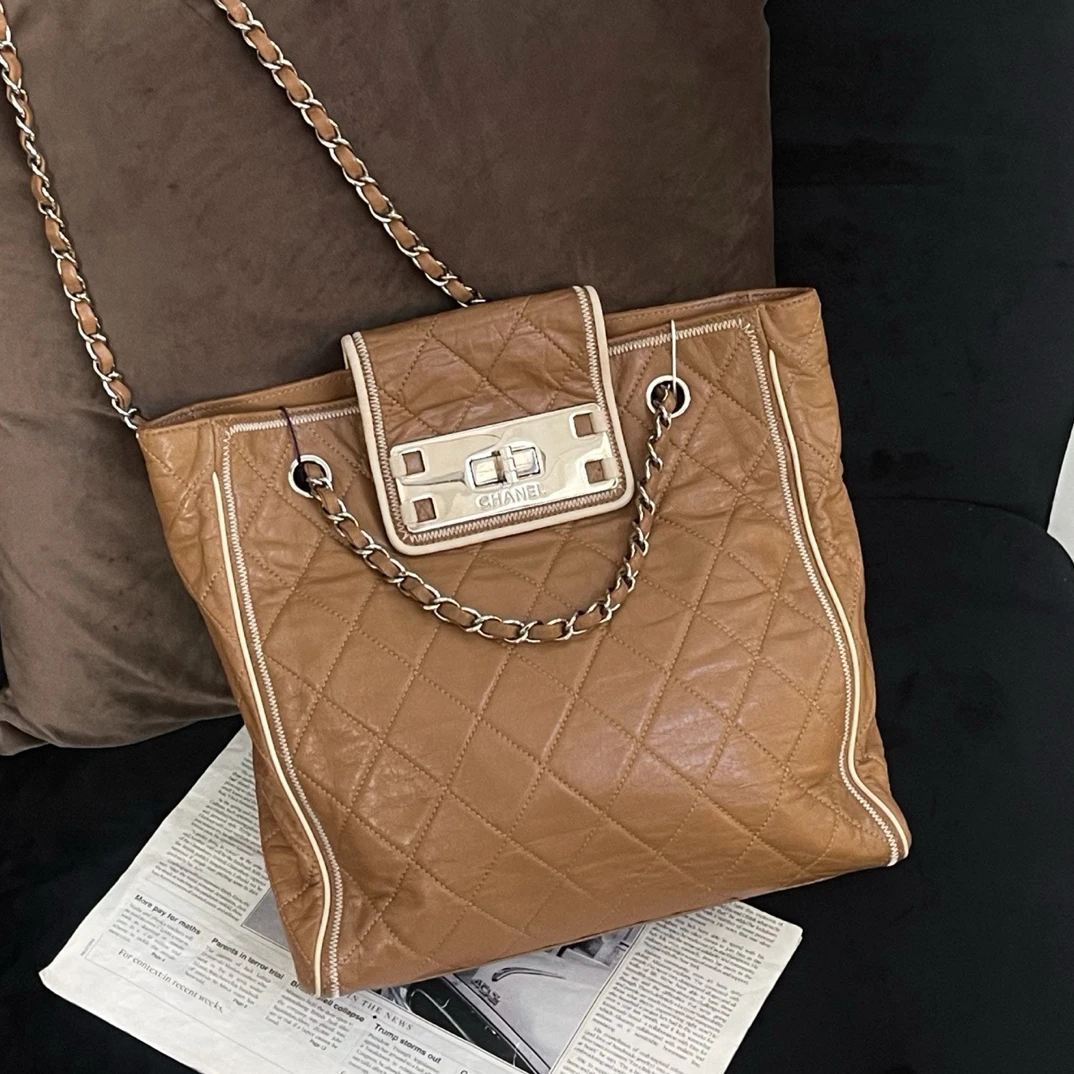 95新 Chanel/香奈儿 Chanel 2.55黄色菱格链条包