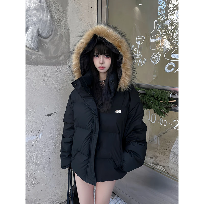 冬天休闲服加厚保暖毛领外套女韩版时尚感小个子上档次棉服