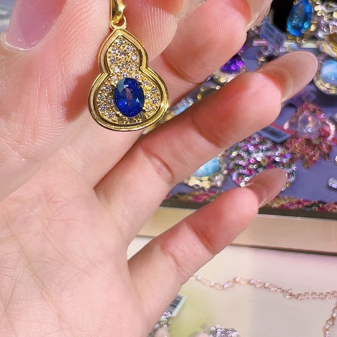 蓝宝石吊坠银S925镶嵌