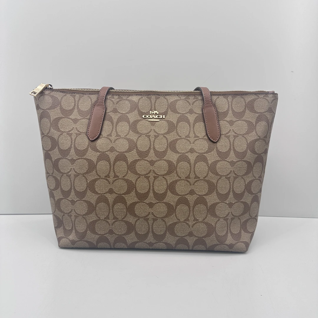 95新 COACH/蔻驰 zip30棕老花拉链托特包30X25X11cmM011203