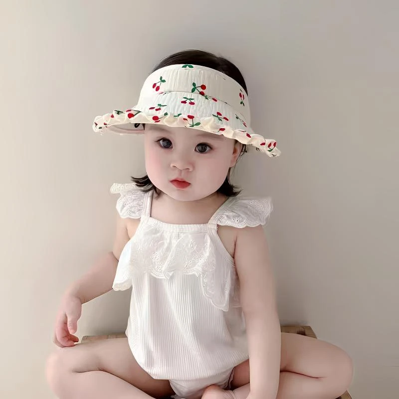 儿童防晒帽夏季女童空顶帽韩系樱桃宝宝户外大檐遮阳帽婴儿太阳帽