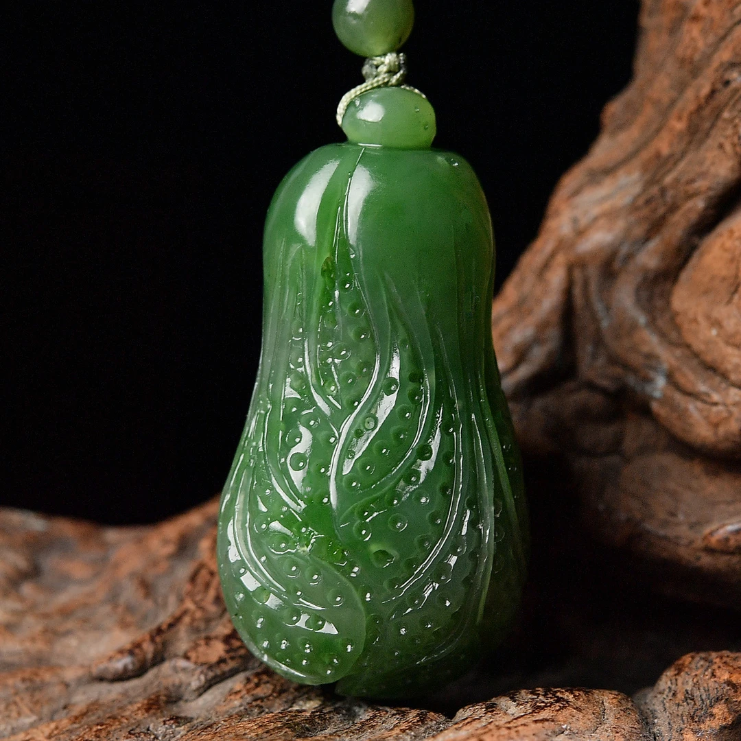 天然和田玉碧玉百财白菜吊坠男女款绿色玉石项链挂件