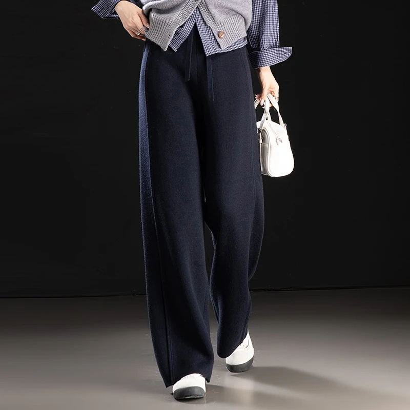 正品2025秋季新款绵羊毛阔腿裤柔软舒适宽松保暖显瘦通勤时尚百搭