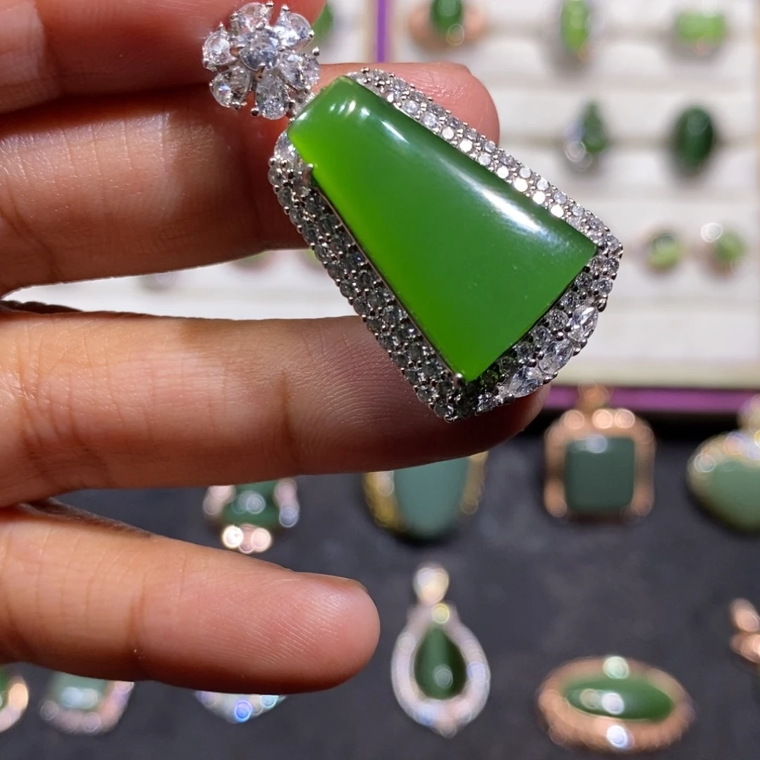 和田玉（碧玉）银S925镶嵌颈饰