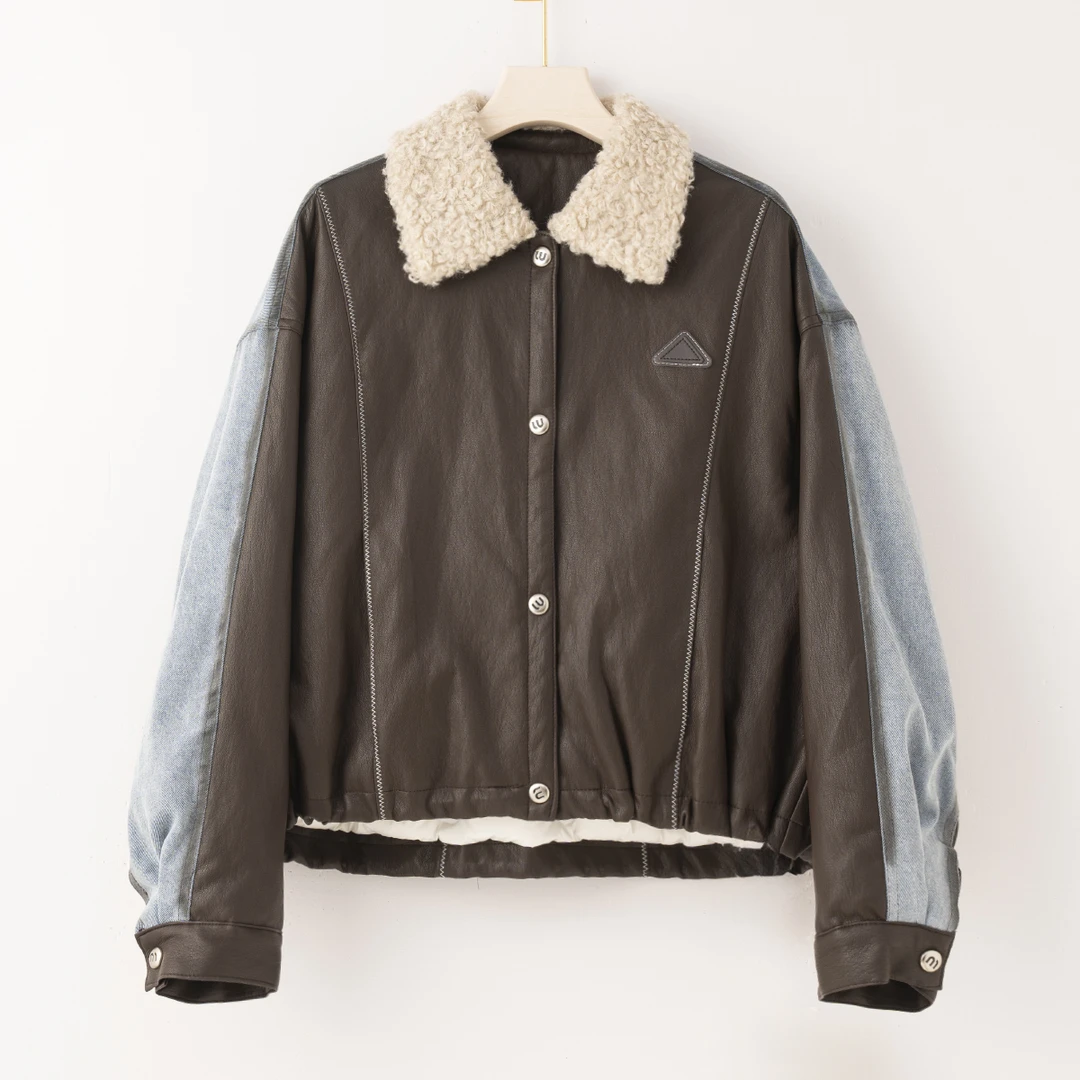 【特价-占单者限购】Q2588 皮质面料穿搭有型翻领羽绒服 91598