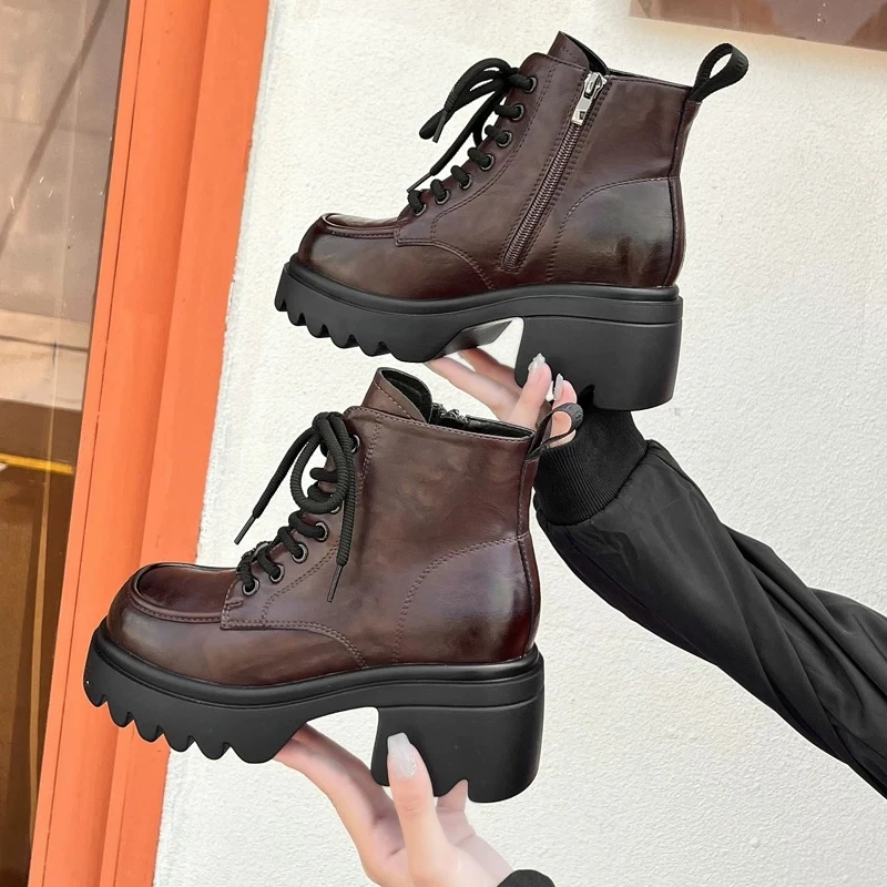 英伦风厚底马丁靴女2024冬季新款时尚百搭增高短靴JRX 8619