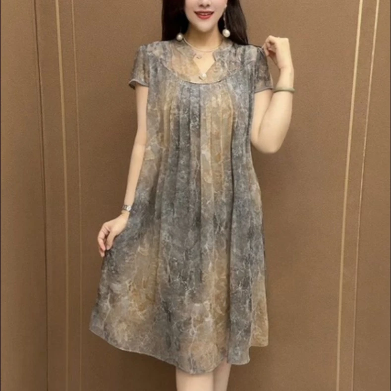 气质潮款妈妈裙夏季中长款大气显瘦遮肉复古连衣裙漂亮女装时尚感