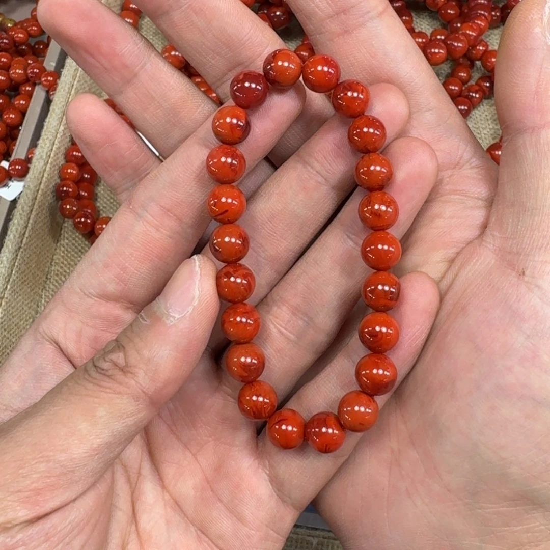 手链未镶嵌南红玛瑙A****光原矿南红手串8mm➕高品质火焰