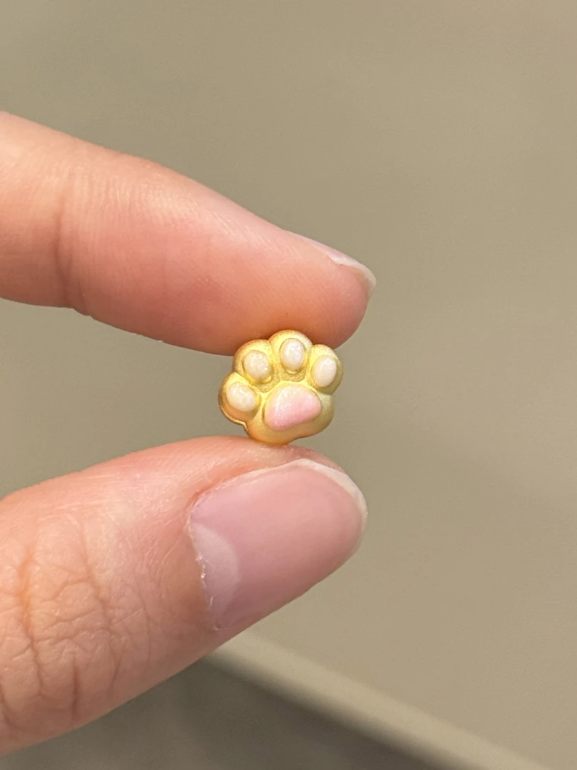 贝贝黄金 足金999 爱心猫爪 珐琅彩 转运珠 102