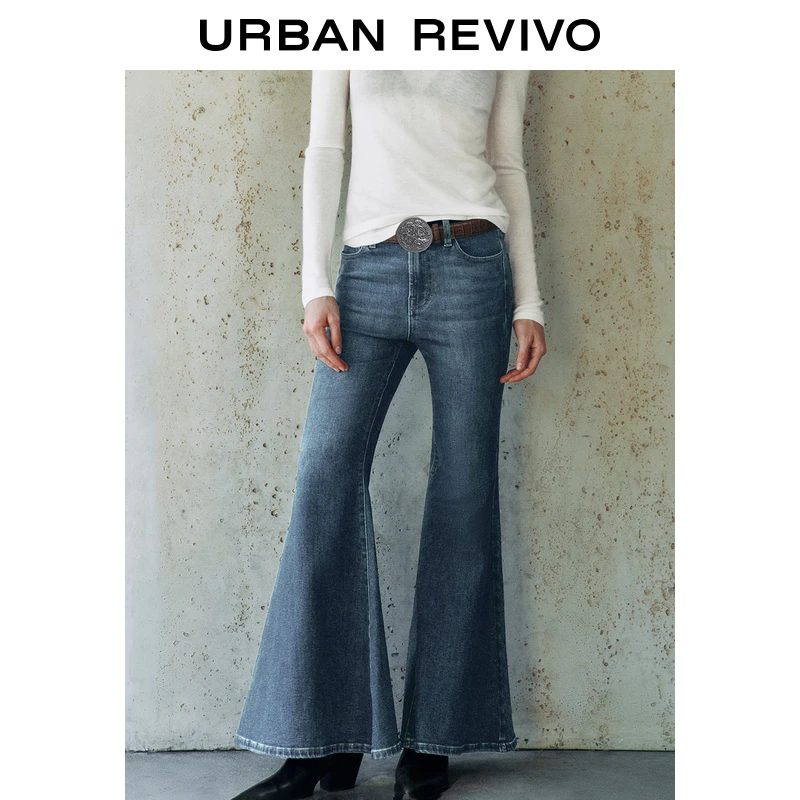 UR2025春季新品女装欧若风休闲百搭修身喇叭牛仔长裤UWH850018