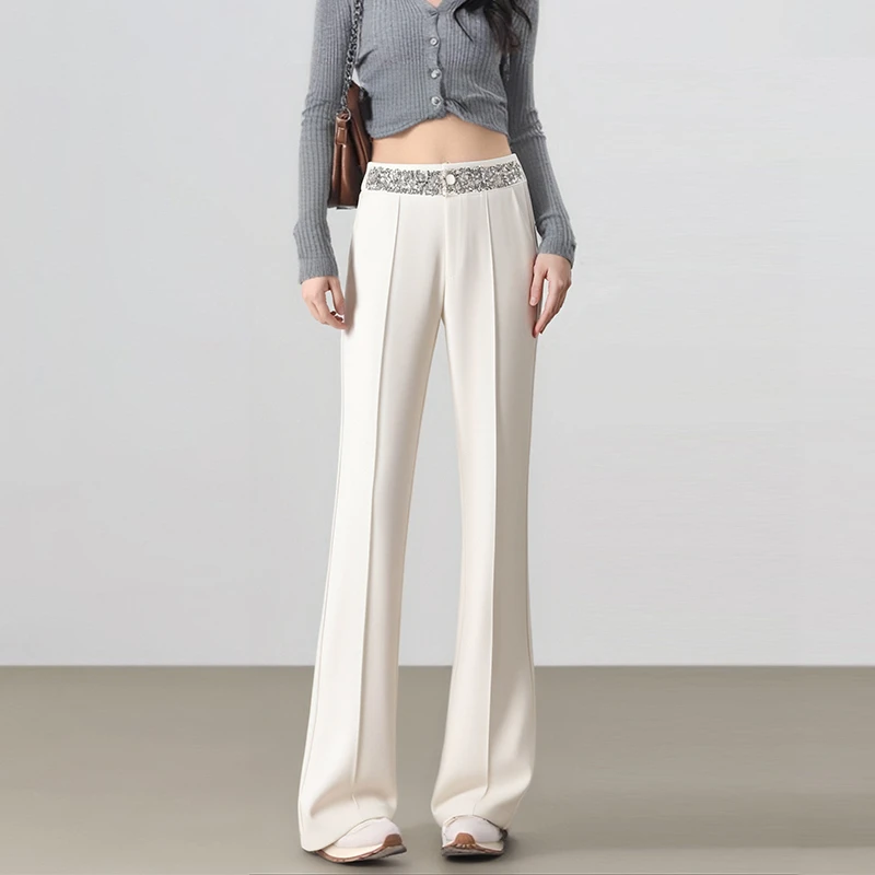 天丝亚麻微喇裤女2025新款夏季薄款高腰显瘦气质垂感西装喇叭裤子