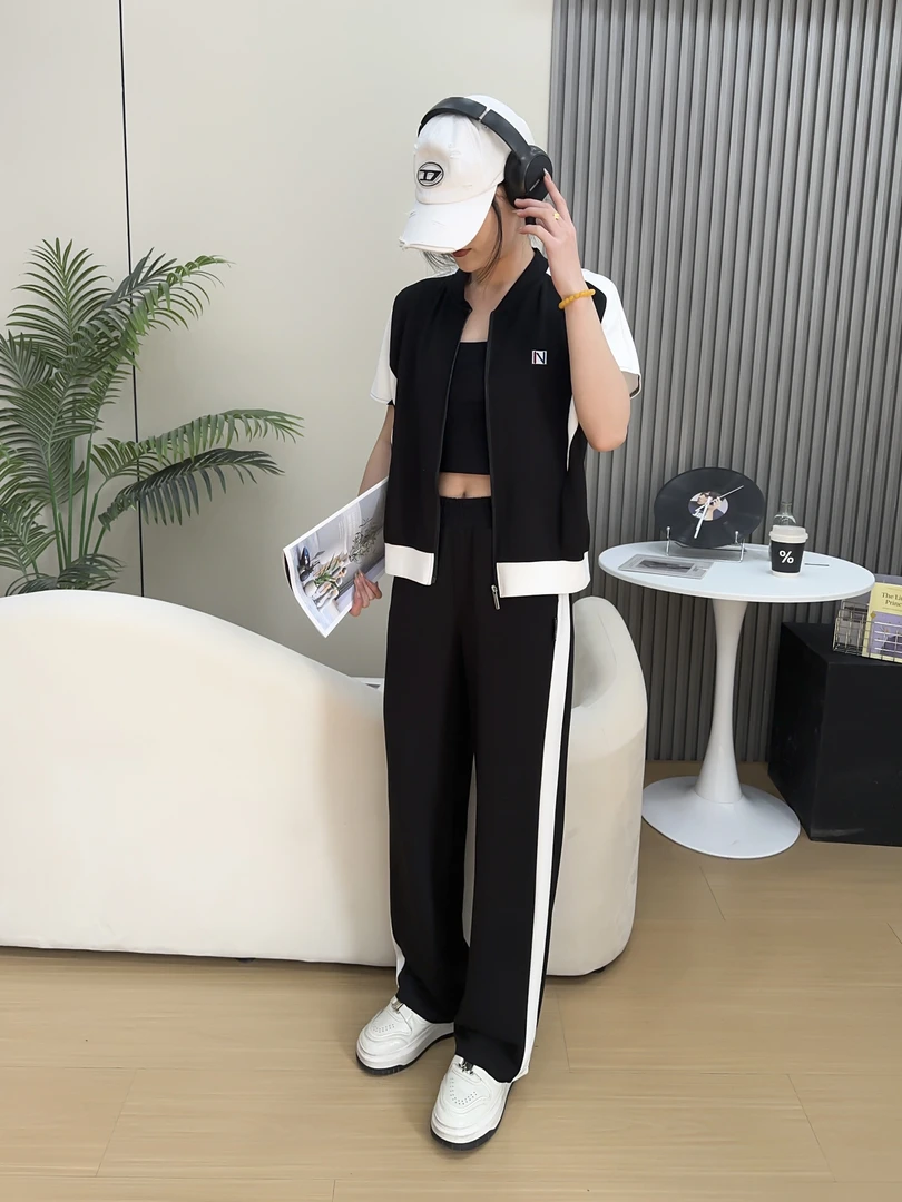 夏新款套装时髦短袖上衣阔腿裤运动时尚休闲2025新款两件套C2386