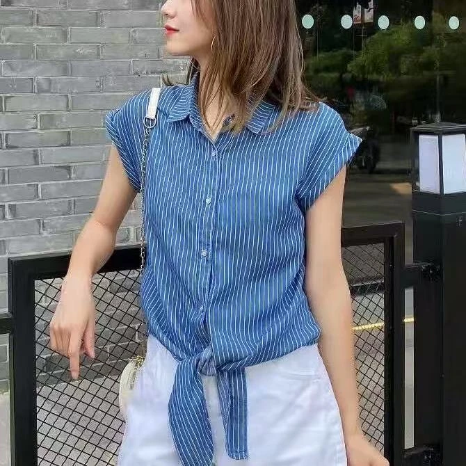 夏季薄款天丝牛仔衬衫时尚宽松衬衣百搭显瘦纯色上衣休闲显瘦女士