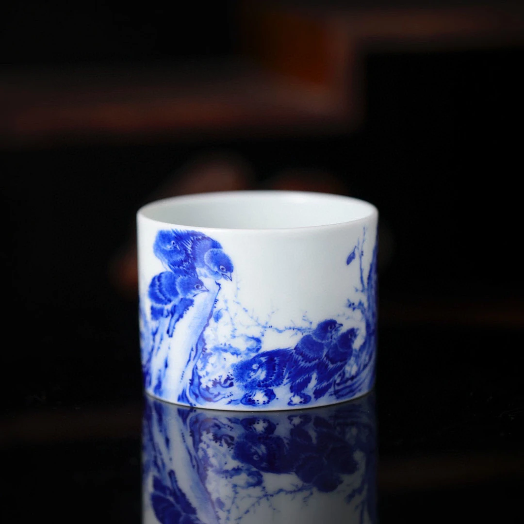 小桥窑 来钟珍藏枯木寒雀直口杯