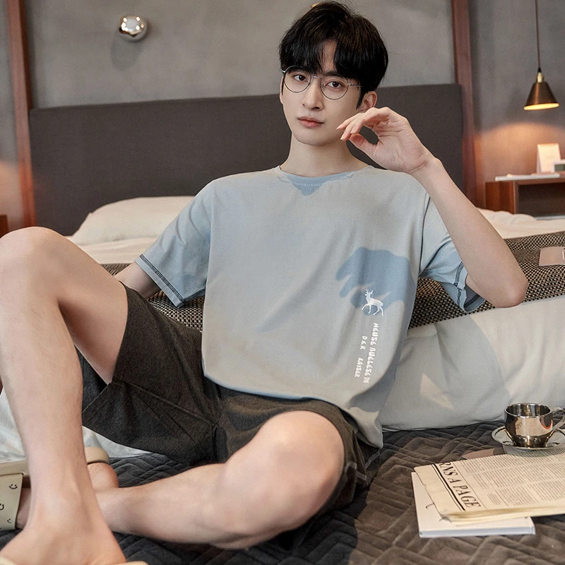 雅鹿2025新款男士睡衣夏季短袖莫代尔男款男生大码夏天家居服套装