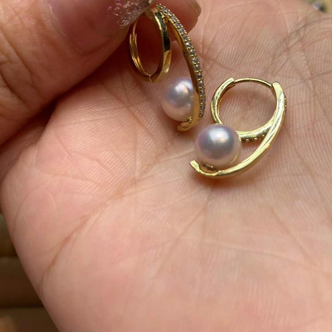 银S925镶嵌海水珍珠耳饰