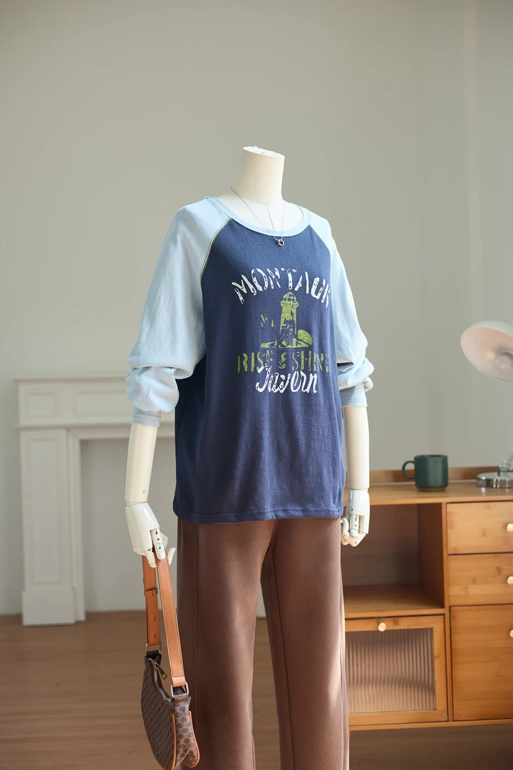 秋季韩版宽松显瘦百搭卡通印花圆领长袖卫衣女休闲上衣短款T恤潮