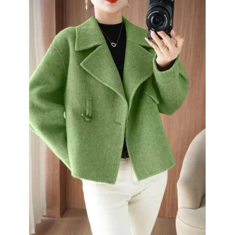 新款大衣双面呢大衣春秋短款上衣毛呢羊毛秋冬西装小个子洋气外套