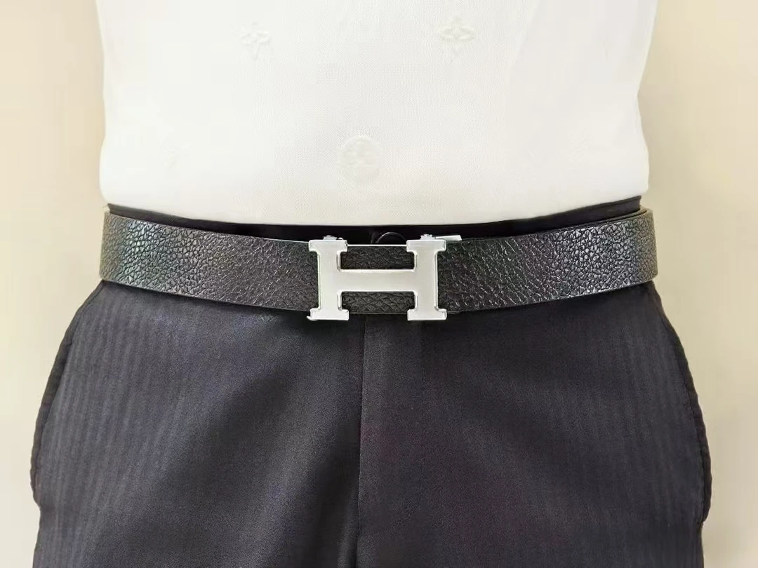 手工男士男款黑色H扣无牙自动扣皮腰带真皮商务经典百搭头层牛皮