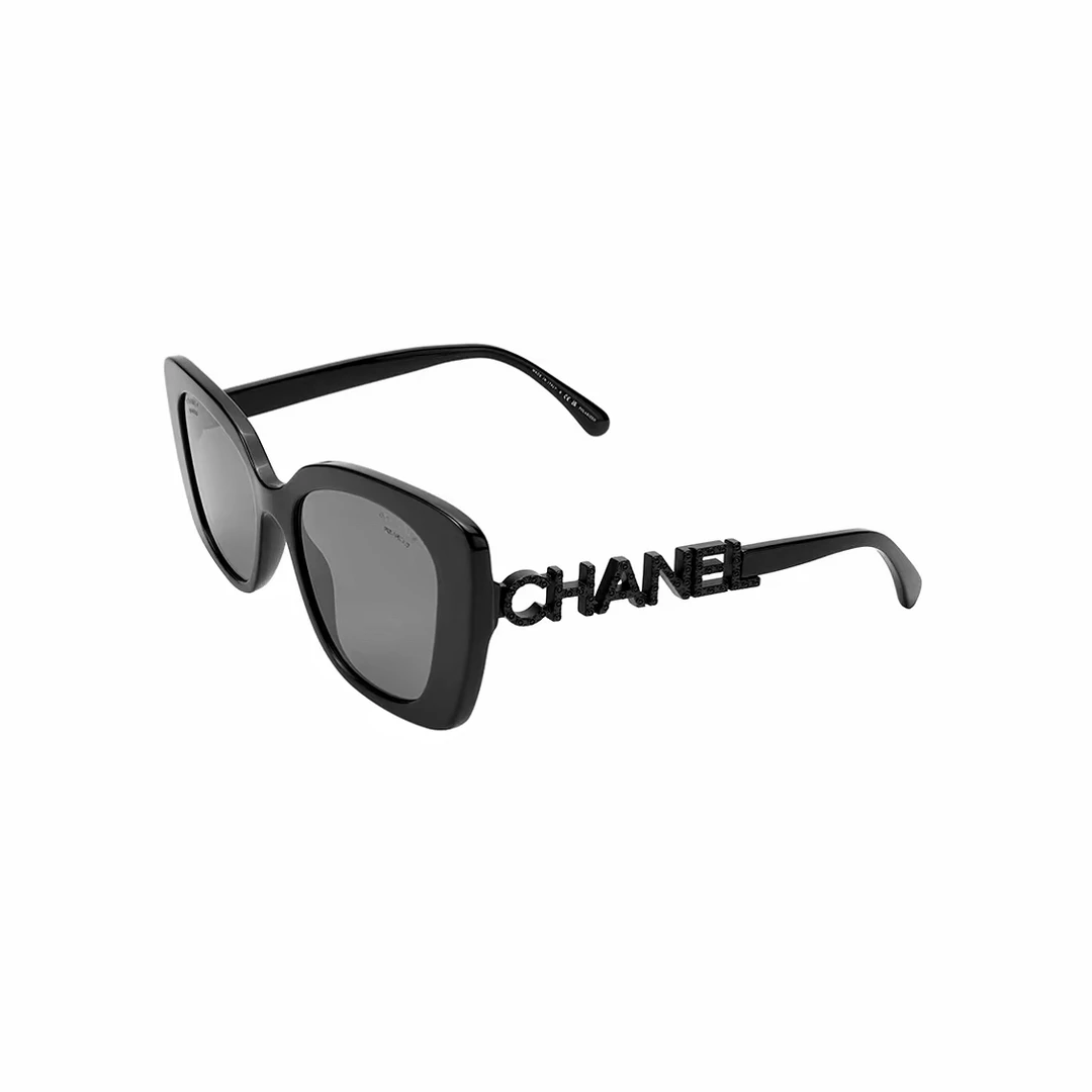 99新 Chanel/香奈儿 黑灰色字母镜腿方形太阳眼镜墨镜 06374