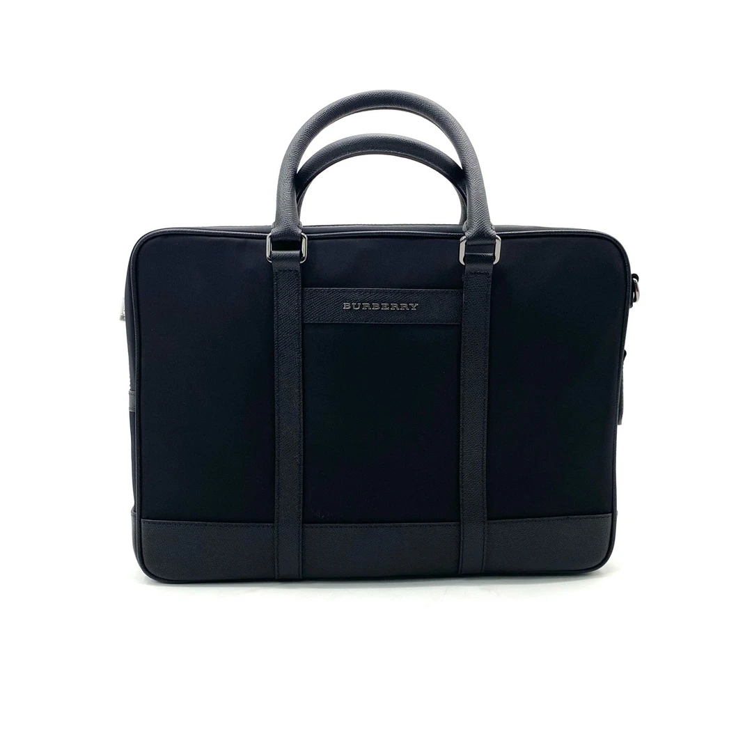 99新 BURBERRY/博柏利 男士黑色尼龙拼皮公文包 尺寸37/28