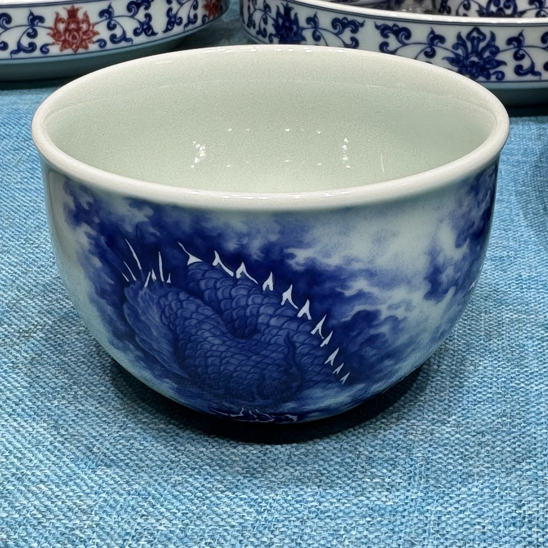 景德镇陶瓷青花瓷青花云雾龙大缸杯陶瓷茶杯主人杯客杯