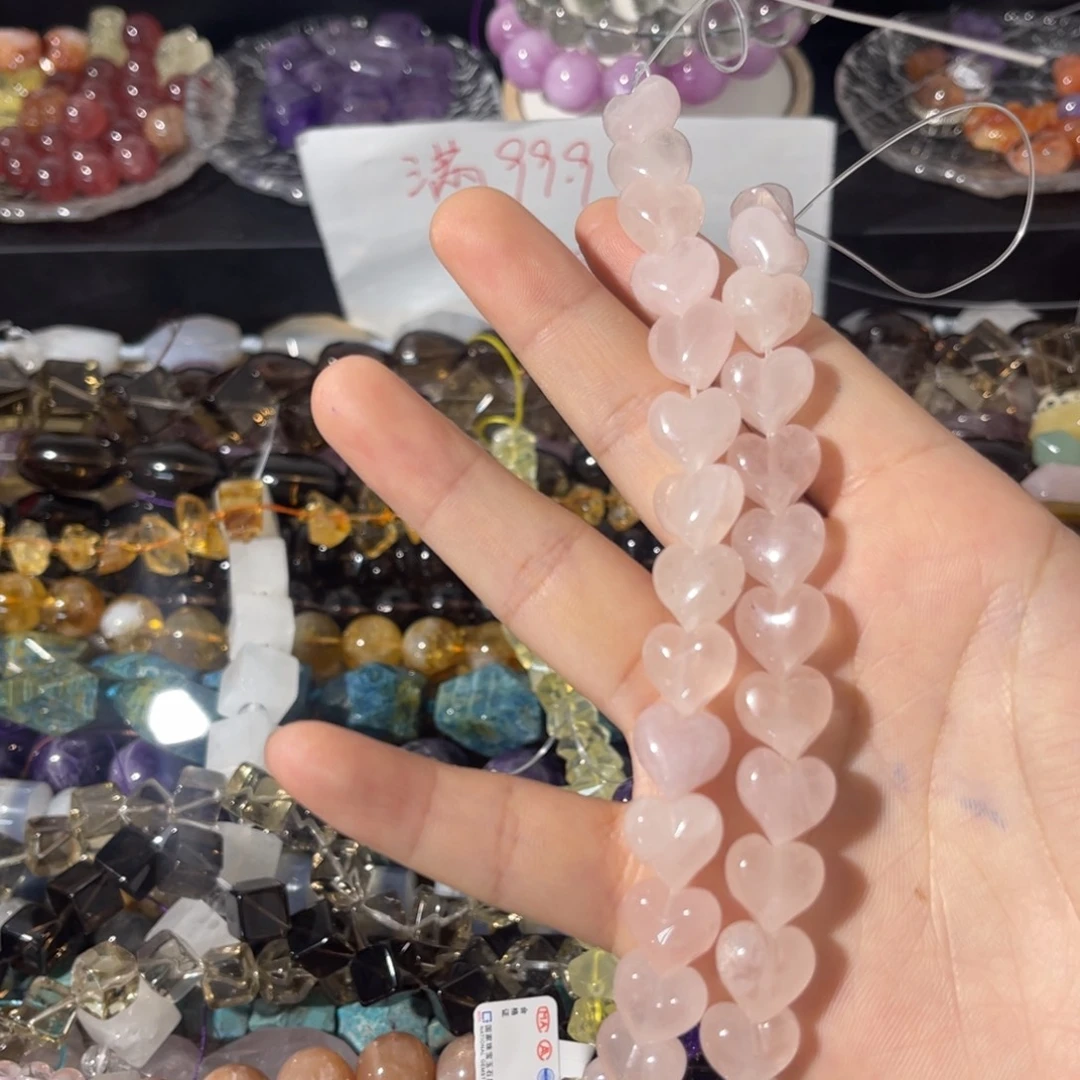 银S925镶嵌手链烟晶粉水晶爱心卡12