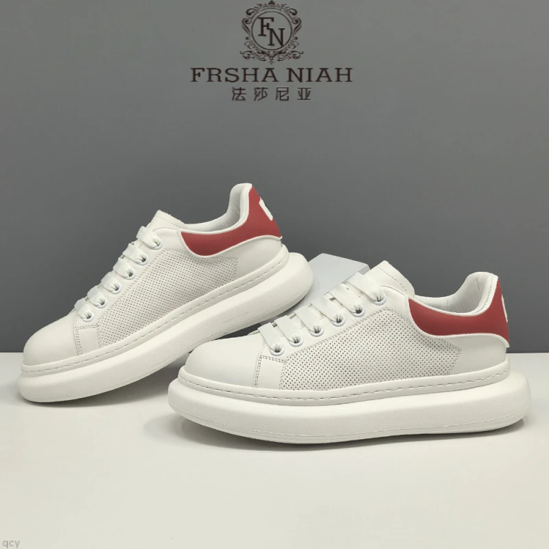 法莎尼亚男生头层牛皮白色板鞋男款潮鞋真皮小白鞋男士运动