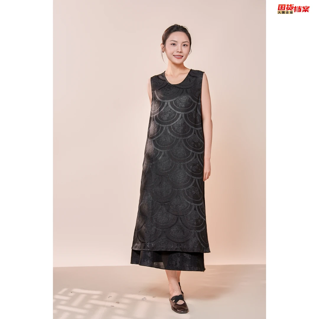 【万象有衣】鱼鳞纹-高端原创设计师款香云纱背心裙-8281