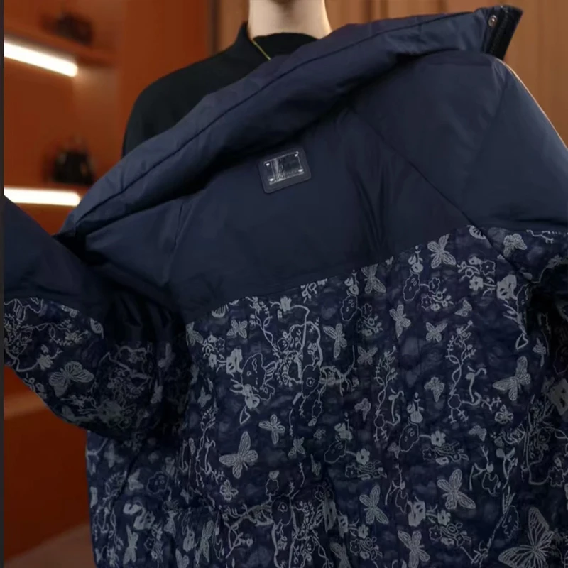 复古文艺风拼接棉服女2026冬季新款蝴蝶印花柔暖锁温自在简约高级