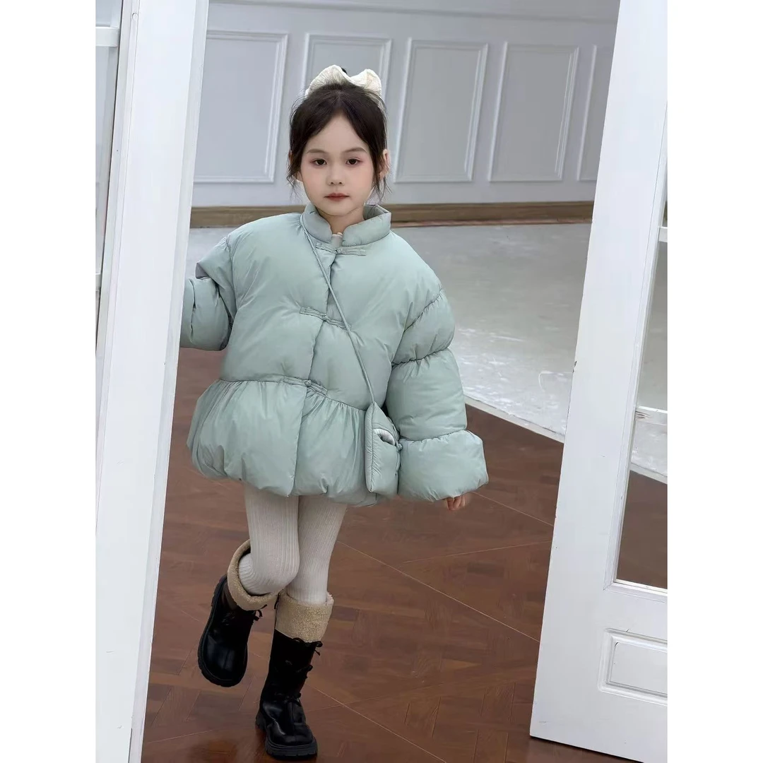 535-浅绿色新中式加兔棉衣单链接女童洋气衣服