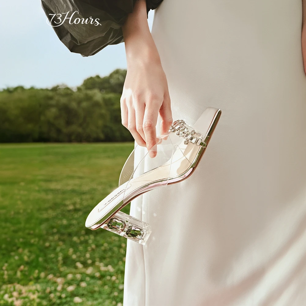 【达人】 73hours女鞋Hot Summer夏新款一字仙女方头高跟拖鞋