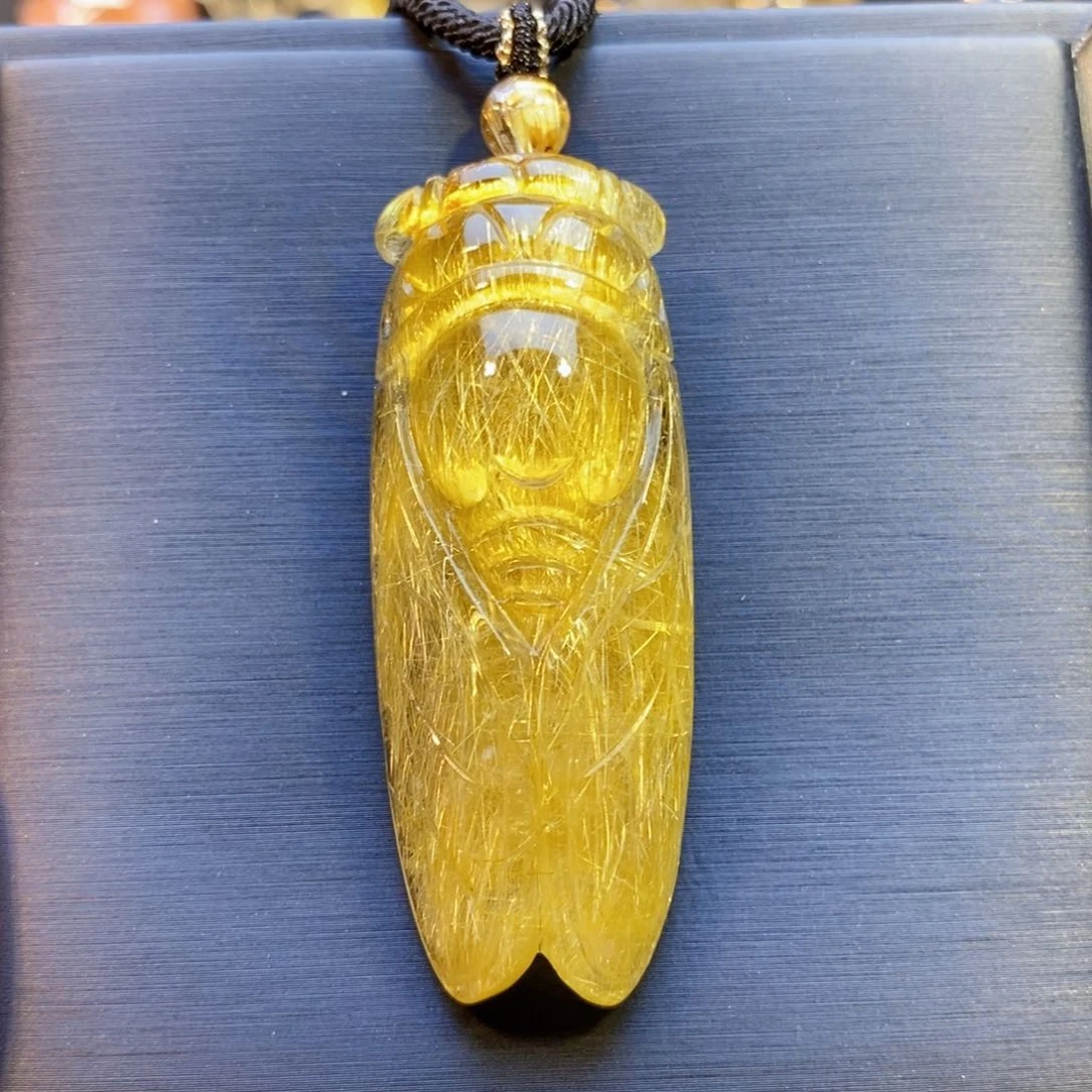 发晶颈饰未镶嵌天然金发晶知了吊坠