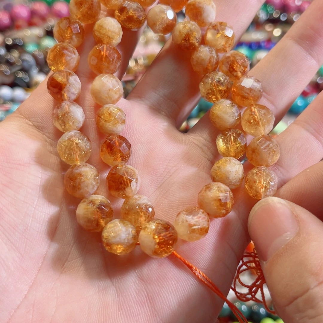 玛瑙/玉髓合金珠宝半成品黄塔晶切面一条10mm