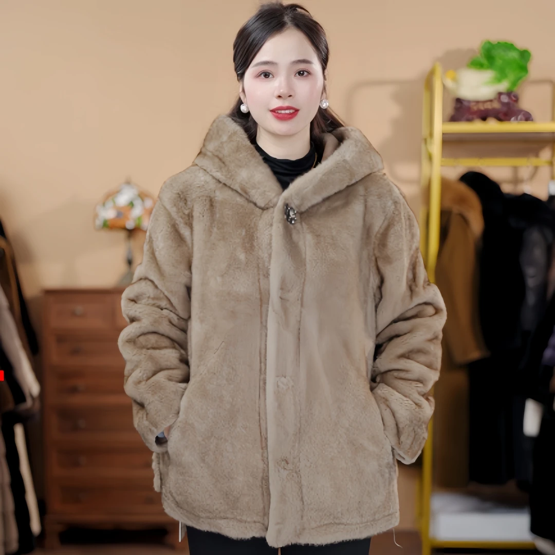 1047 冬季时尚休闲气质女士连帽宽松外套