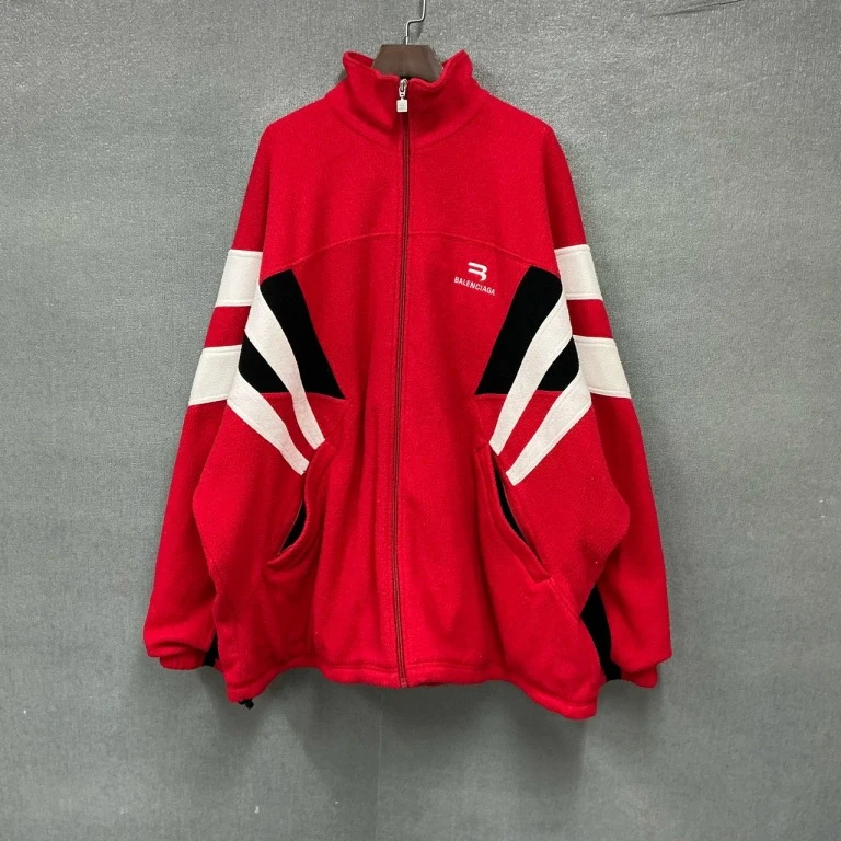 95新 Balenciaga/巴黎世家 （pm）红色摇粒绒校服拼接外套 S码 1967