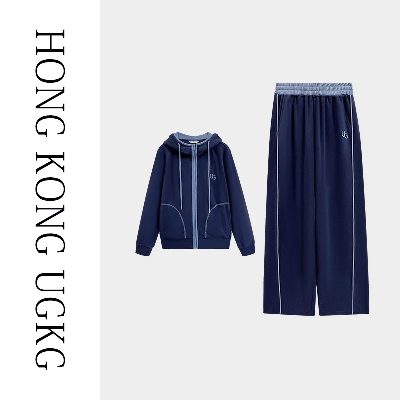 香港UG&KG 休闲套装女2025新款春秋连帽卫衣宽松百搭慵懒风两件套